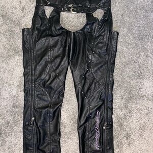 Harley Davidson Studded Embroidered Leather Riding Chaps Size Large